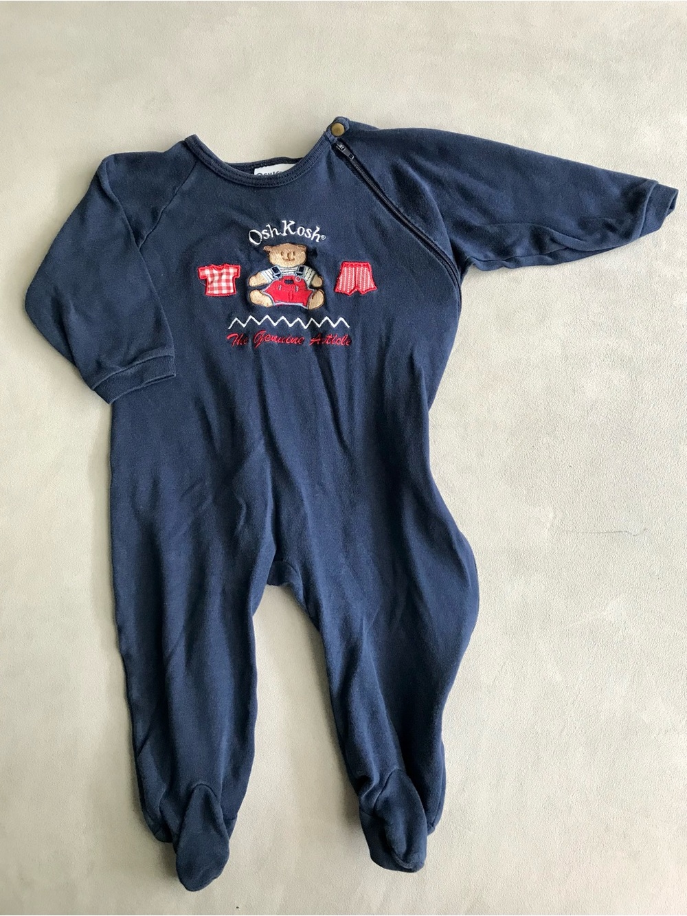 Vintage Oshkosh Baby Footed Sleeper with Zipper Closure and Embroidered Bear